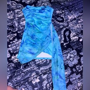 Blue TyeDye Strapless Dress